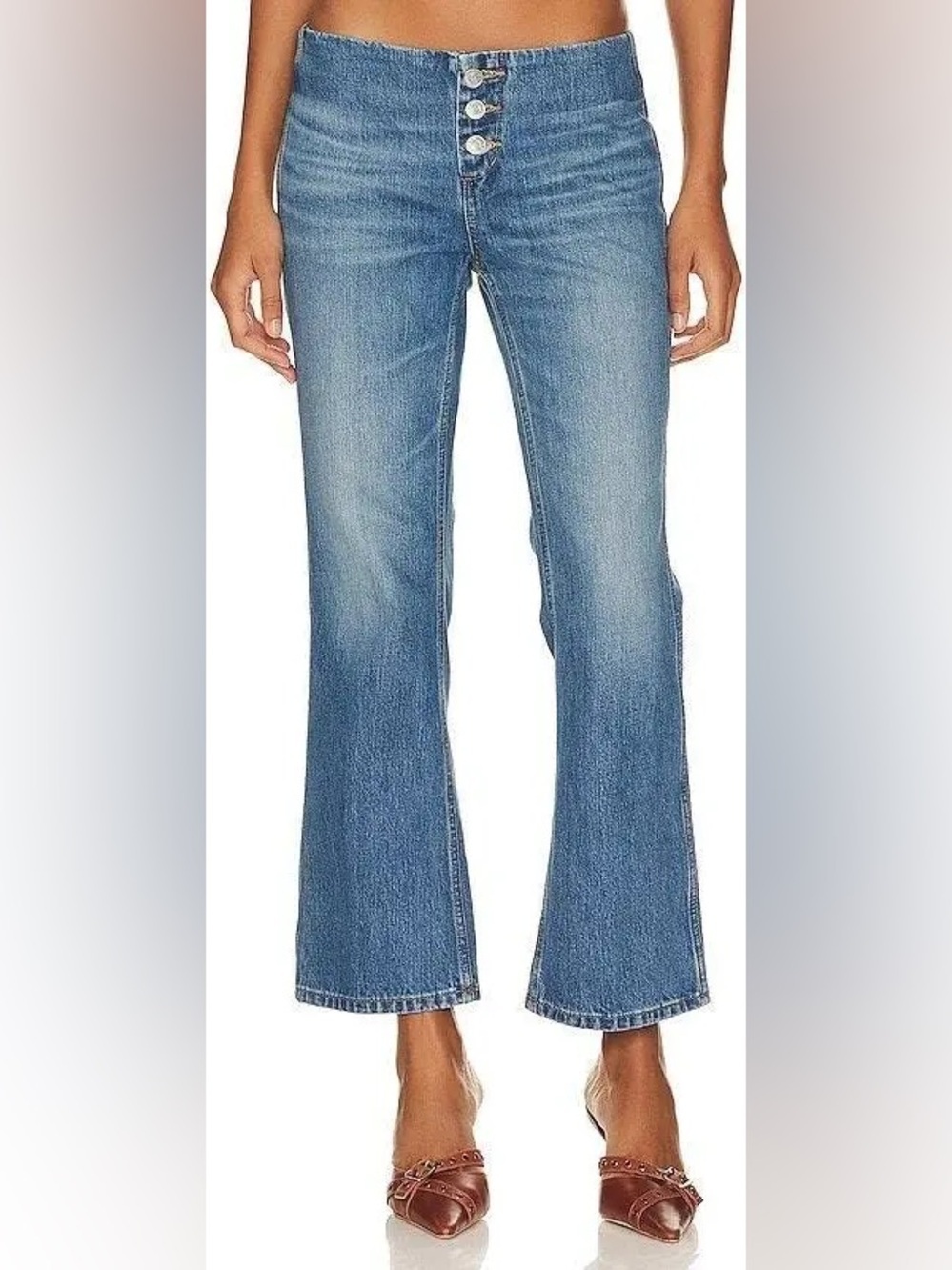 Re/Done Originals Button Front Crop Boot in Riot